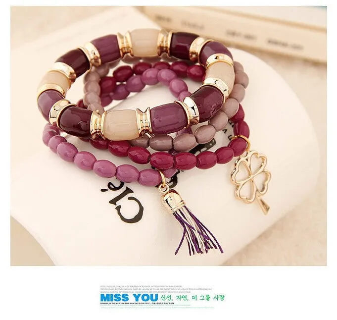 Fashion Charm Bracelets & Bangles Pulseras Mujer Clover Resin Beaded Multilayer Bracelets for Women Girl Pulseira Bijoux