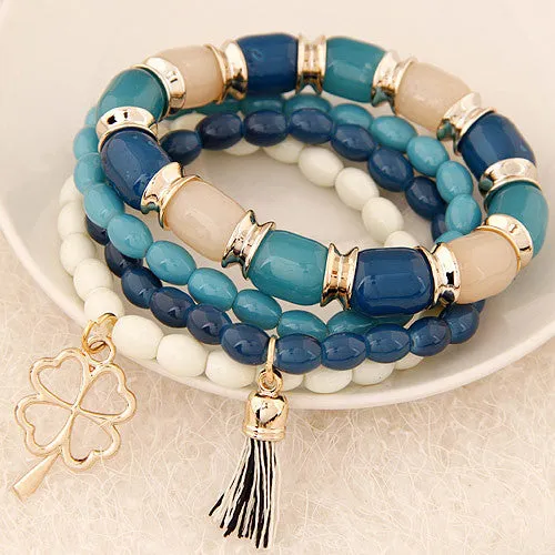 Fashion Charm Bracelets & Bangles Pulseras Mujer Clover Resin Beaded Multilayer Bracelets for Women Girl Pulseira Bijoux