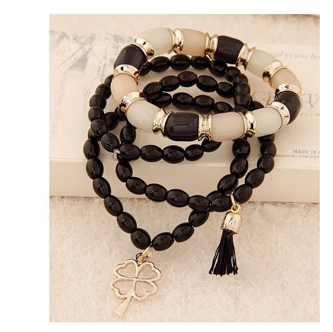 Fashion Charm Bracelets & Bangles Pulseras Mujer Clover Resin Beaded Multilayer Bracelets for Women Girl Pulseira Bijoux
