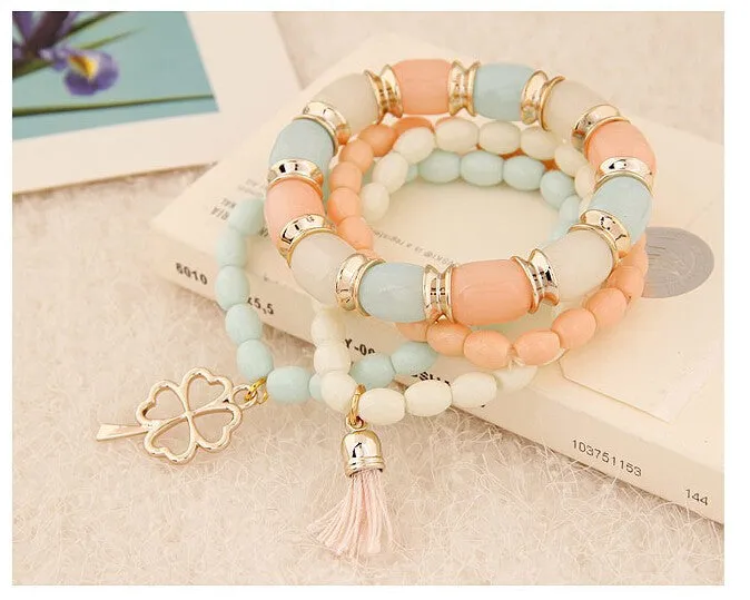 Fashion Charm Bracelets & Bangles Pulseras Mujer Clover Resin Beaded Multilayer Bracelets for Women Girl Pulseira Bijoux