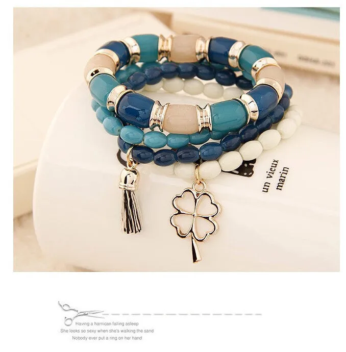 Fashion Charm Bracelets & Bangles Pulseras Mujer Clover Resin Beaded Multilayer Bracelets for Women Girl Pulseira Bijoux