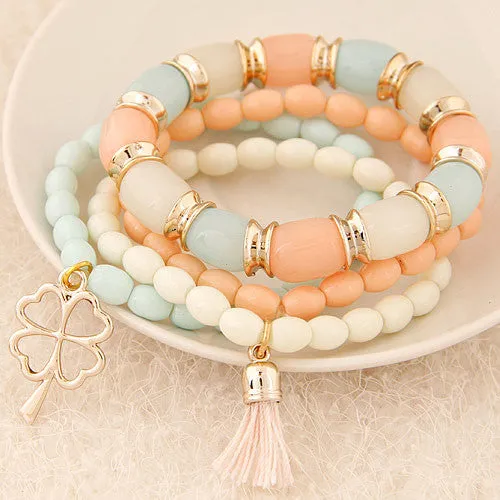 Fashion Charm Bracelets & Bangles Pulseras Mujer Clover Resin Beaded Multilayer Bracelets for Women Girl Pulseira Bijoux
