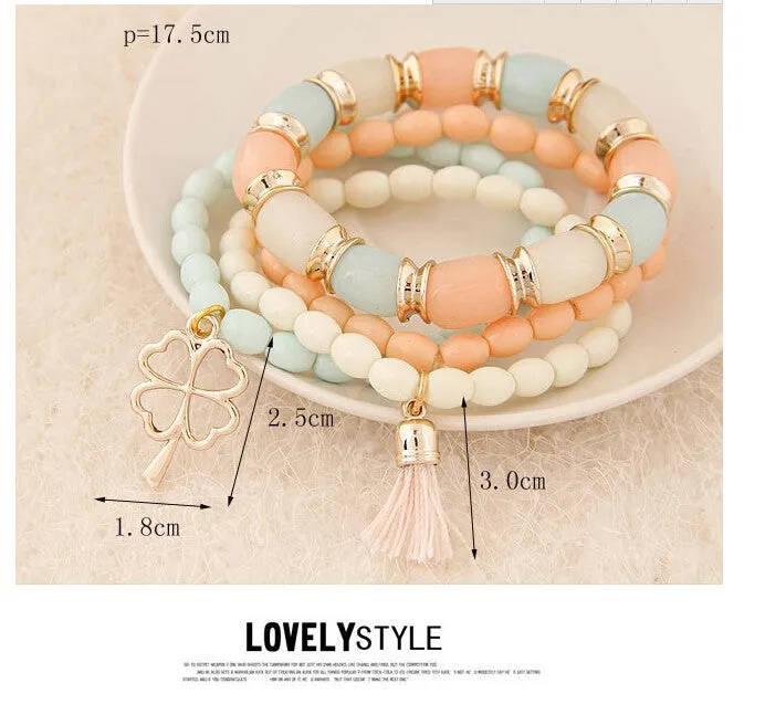 Fashion Charm Bracelets & Bangles Pulseras Mujer Clover Resin Beaded Multilayer Bracelets for Women Girl Pulseira Bijoux