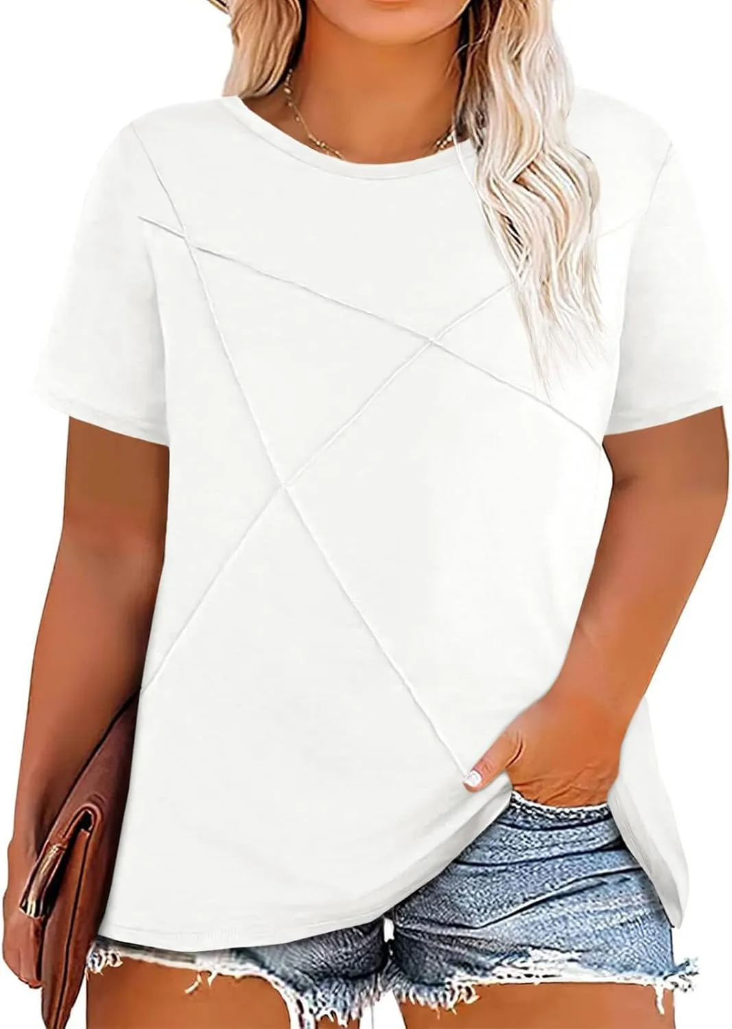 Fisoew Womens Plus Size Short Sleeve T Shirts Summer Casual Loose Fit Tees Crew Neck Curvy Tunic Tops