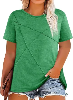 Fisoew Womens Plus Size Short Sleeve T Shirts Summer Casual Loose Fit Tees Crew Neck Curvy Tunic Tops