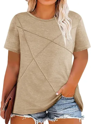 Fisoew Womens Plus Size Short Sleeve T Shirts Summer Casual Loose Fit Tees Crew Neck Curvy Tunic Tops