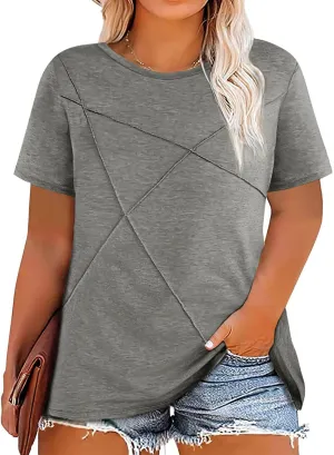 Fisoew Womens Plus Size Short Sleeve T Shirts Summer Casual Loose Fit Tees Crew Neck Curvy Tunic Tops