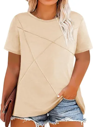 Fisoew Womens Plus Size Short Sleeve T Shirts Summer Casual Loose Fit Tees Crew Neck Curvy Tunic Tops