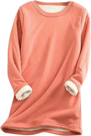 Fleece Lined Sweatshirts for Women Crewneck Warm Sherpa Sweatshirt Pullover 2024 Winter Thermal Underwear Loungewear