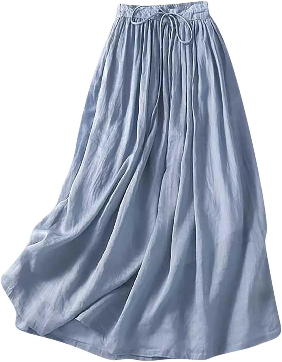 Flowy Cotton Linen Skirt for Women High Waist Drawstring Maxi Skirts Lightweight Casual Boho Skirt Clothes