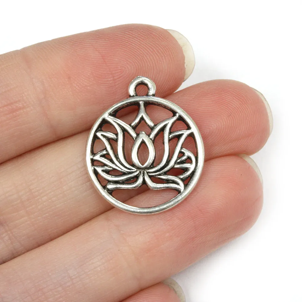Framed Lotus Flower Antique Silver 20mm - Pack of 20