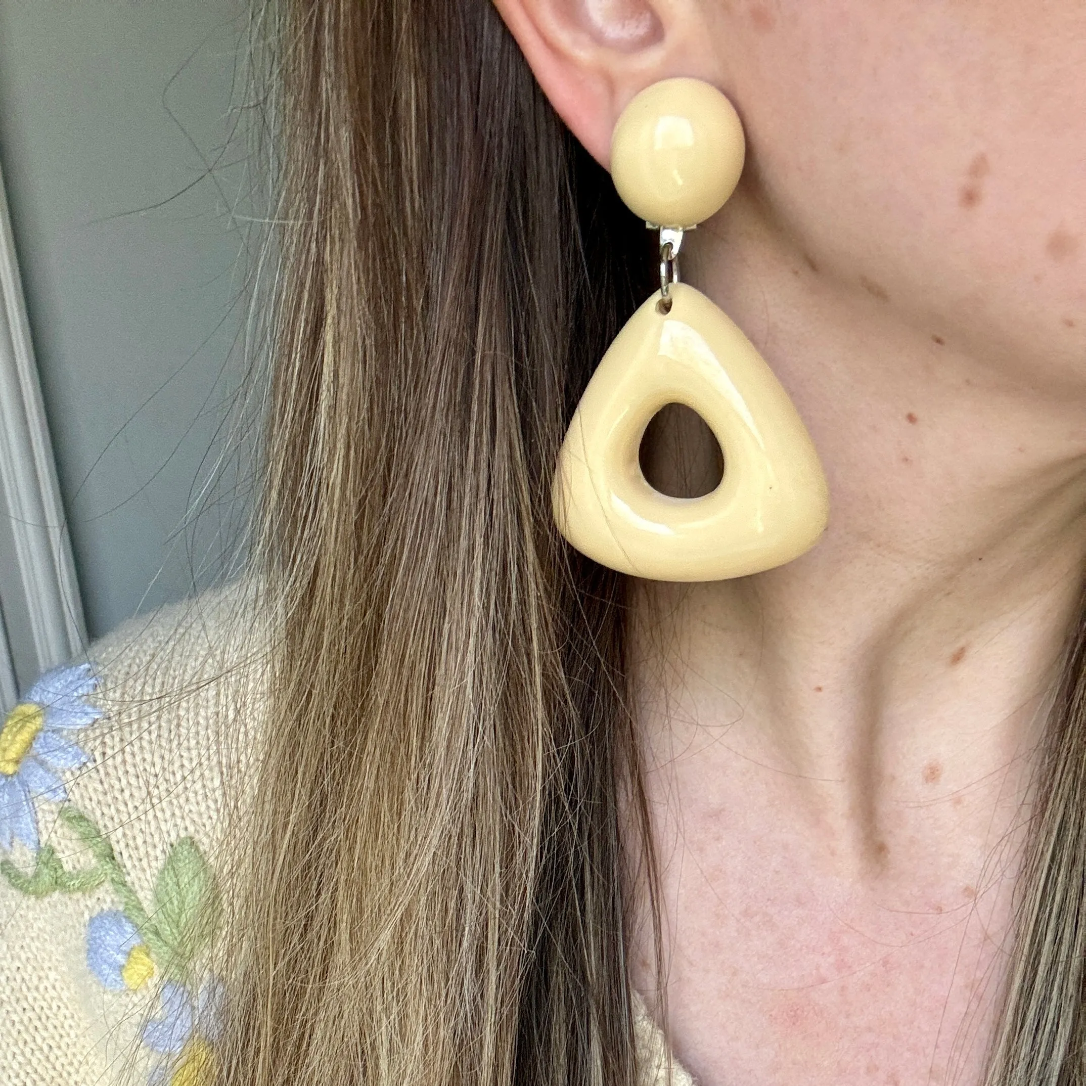 French Designer Marc Labat Paris Cream Resin Earrings