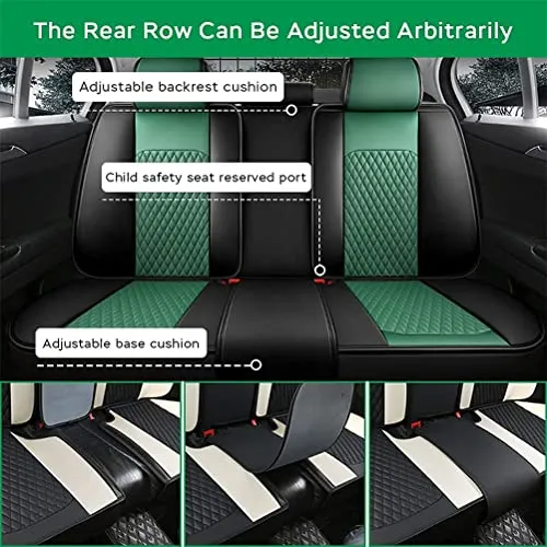 Front & Rear Seat Covers for Chevy Chevrolet Bolt EV EUV Car Seat Cover Luxury PU Leather Comfortable Stylish Black×Green