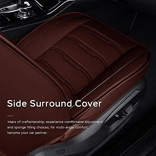Front & Rear Seat Covers with Headrest Backrest Cushions for Chevy Chevrolet Bolt EV EUV Car Seat Cover Luxury PU Leather Comfortable Wear Resistant Brown