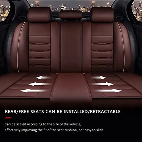 Front & Rear Seat Covers with Headrest Backrest Cushions for Chevy Chevrolet Bolt EV EUV Car Seat Cover Luxury PU Leather Comfortable Wear Resistant Brown