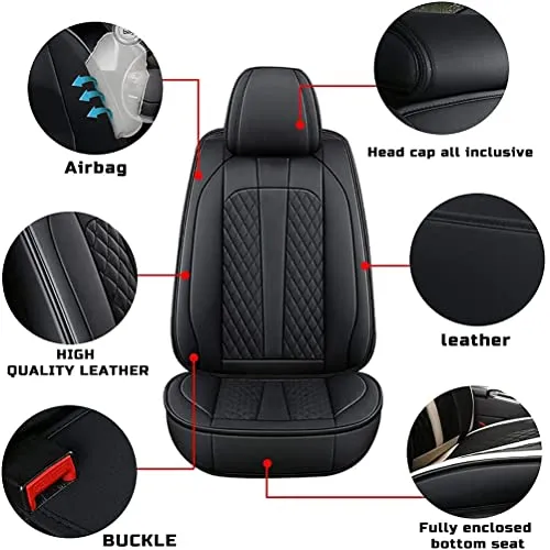 Front Seat Covers for Chevy Chevrolet Bolt EV EUV Car Seat Cover Luxury PU Leather Comfortable Stylish Black