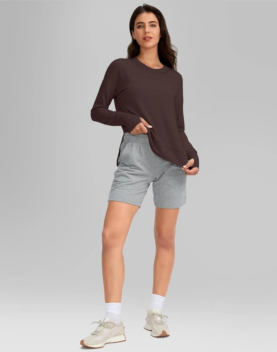 G Gradual Sweatshirt for Women Buttery Soft Yoga Tops Crewneck Modal Pullover Shirts Side Slit Thumb Holes