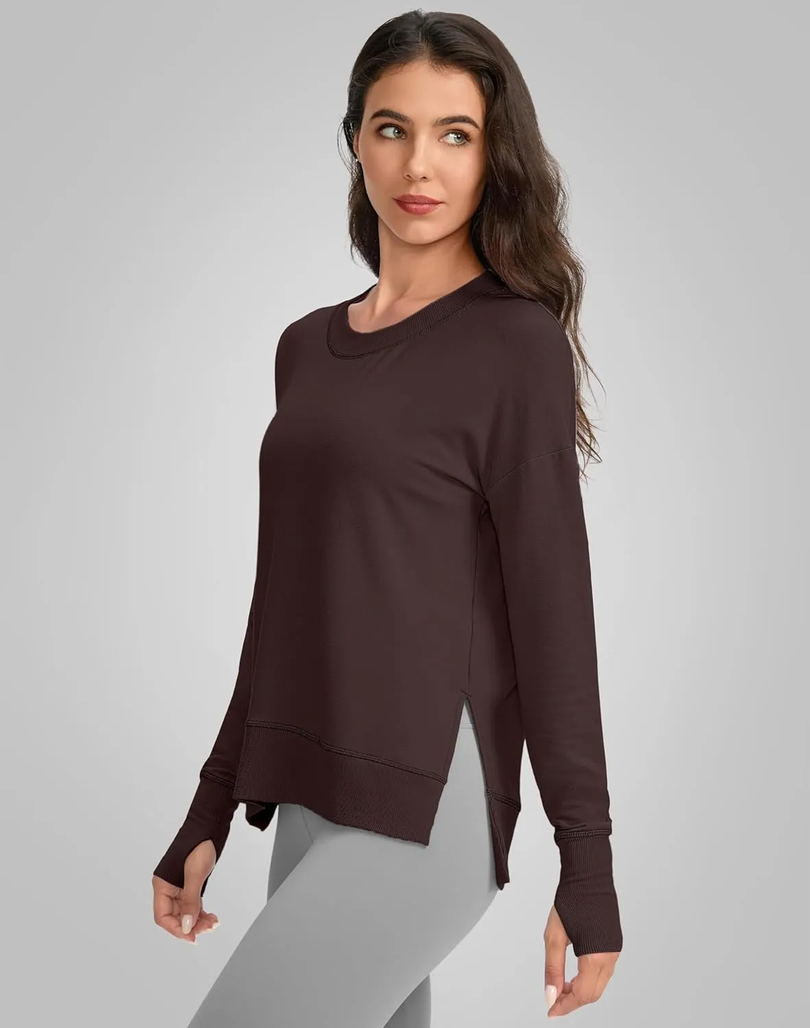 G Gradual Sweatshirt for Women Buttery Soft Yoga Tops Crewneck Modal Pullover Shirts Side Slit Thumb Holes