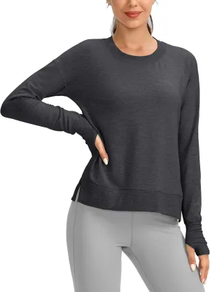 G Gradual Sweatshirt for Women Buttery Soft Yoga Tops Crewneck Modal Pullover Shirts Side Slit Thumb Holes