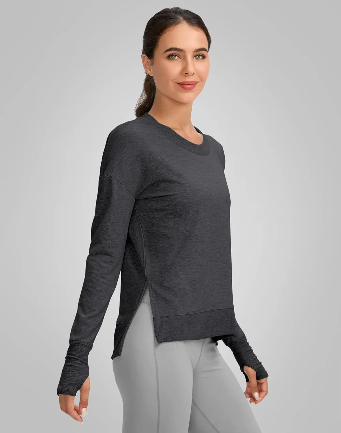 G Gradual Sweatshirt for Women Buttery Soft Yoga Tops Crewneck Modal Pullover Shirts Side Slit Thumb Holes