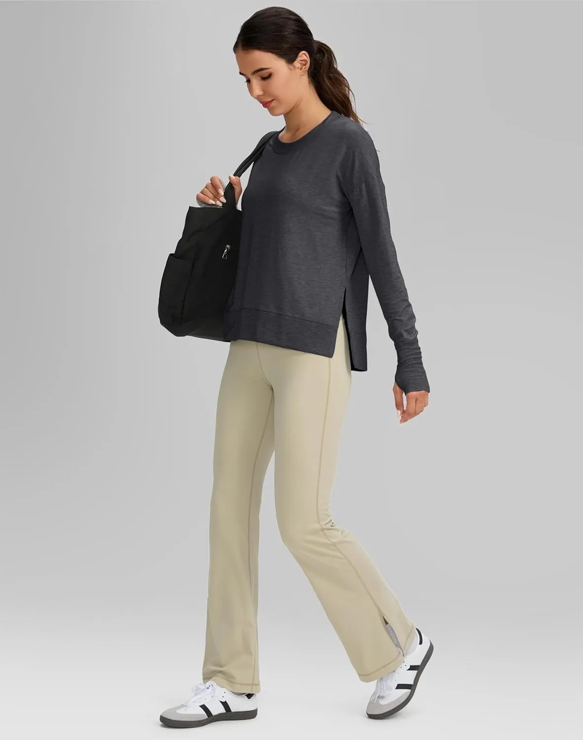G Gradual Sweatshirt for Women Buttery Soft Yoga Tops Crewneck Modal Pullover Shirts Side Slit Thumb Holes