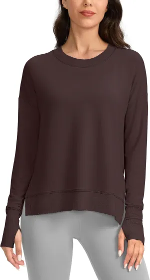 G Gradual Sweatshirt for Women Buttery Soft Yoga Tops Crewneck Modal Pullover Shirts Side Slit Thumb Holes