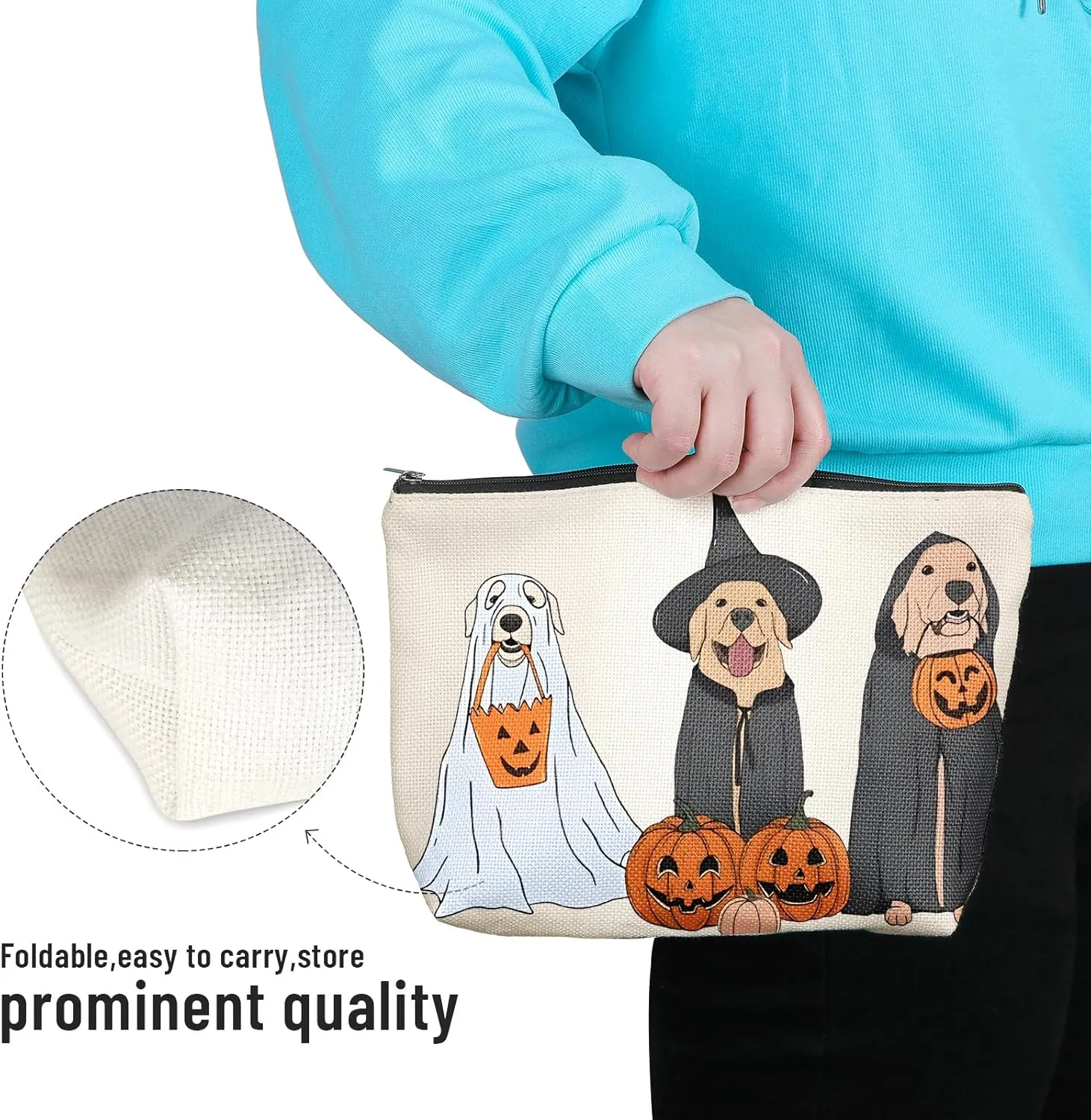 Ghost Dogs Makeup Bag, Gifts for Women Girlfriend, Dogs Pumpkin Cosmetic Bags for Women, Dark Academia Makeup Pouch, Horror Makeup Bag