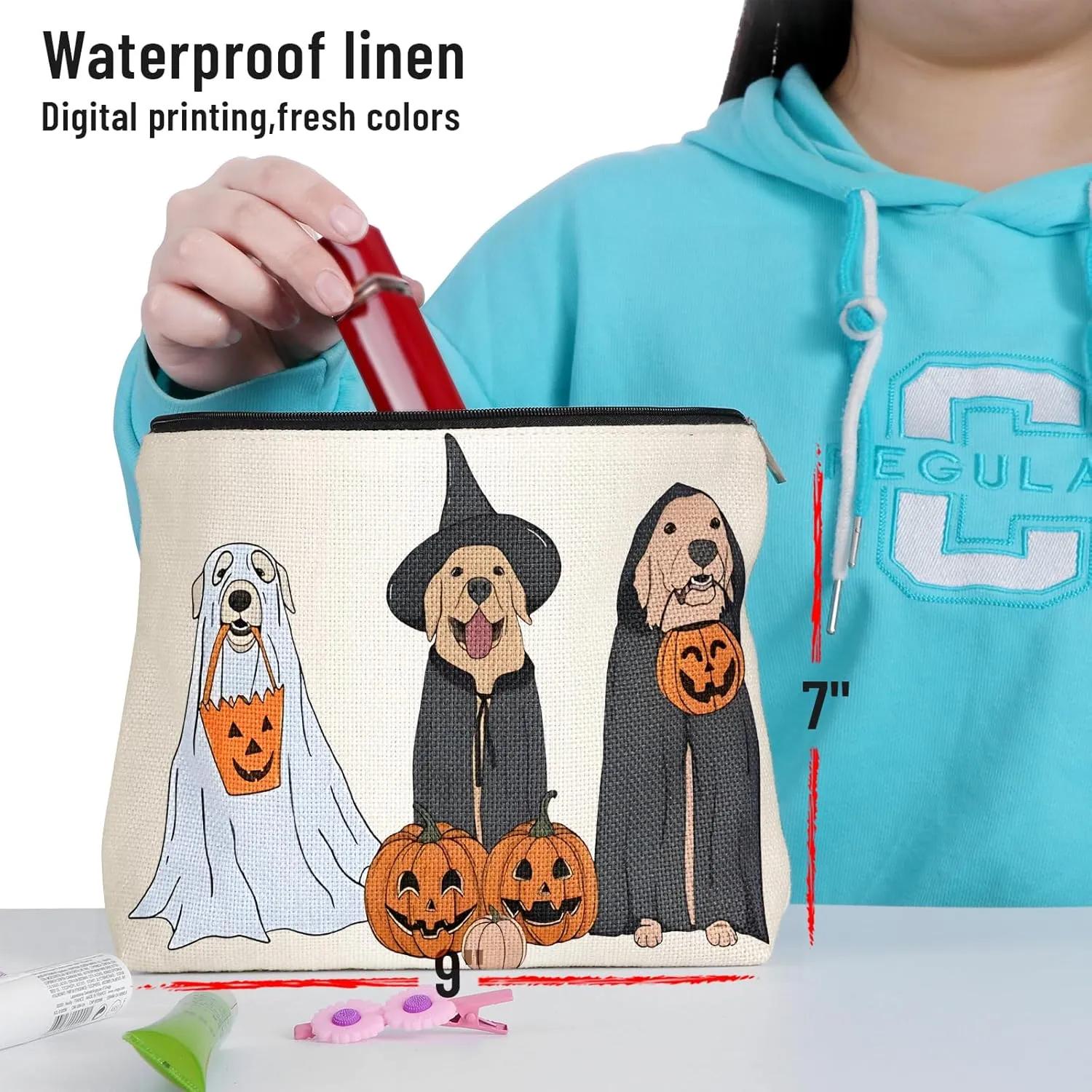 Ghost Dogs Makeup Bag, Gifts for Women Girlfriend, Dogs Pumpkin Cosmetic Bags for Women, Dark Academia Makeup Pouch, Horror Makeup Bag