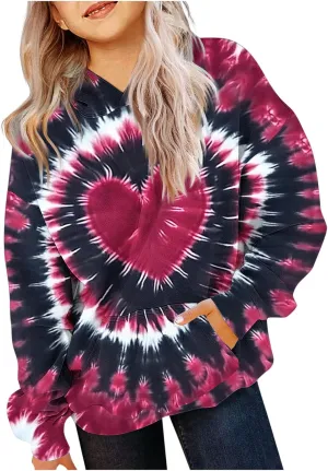 Girls Oversized Hoodie Shirts Dressy Casual Long Sleeve Gradient Color Hooded Pullover Tops Loose Kids Preppy Clothes