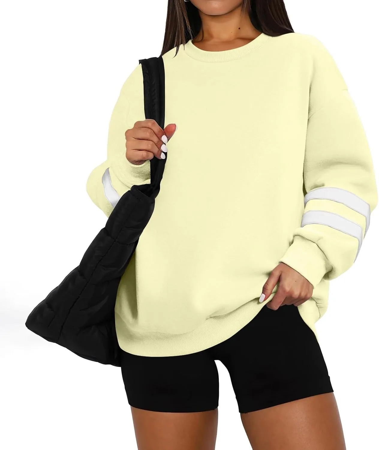 GOFULY Crewneck Sweatshirts Women Plus Size Oversized Fall Winter Pullover Long Sleeve Solid Sweatshirts Casual Shirts