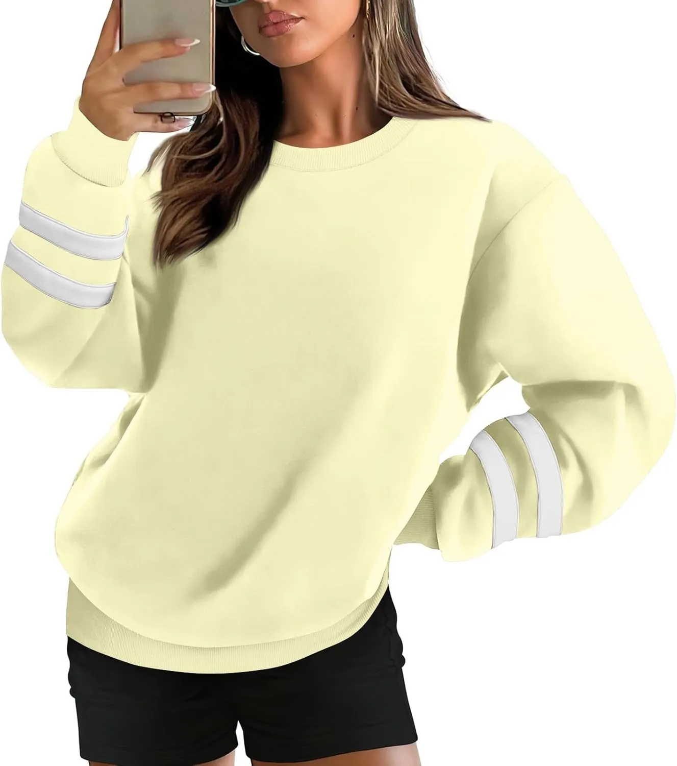 GOFULY Crewneck Sweatshirts Women Plus Size Oversized Fall Winter Pullover Long Sleeve Solid Sweatshirts Casual Shirts