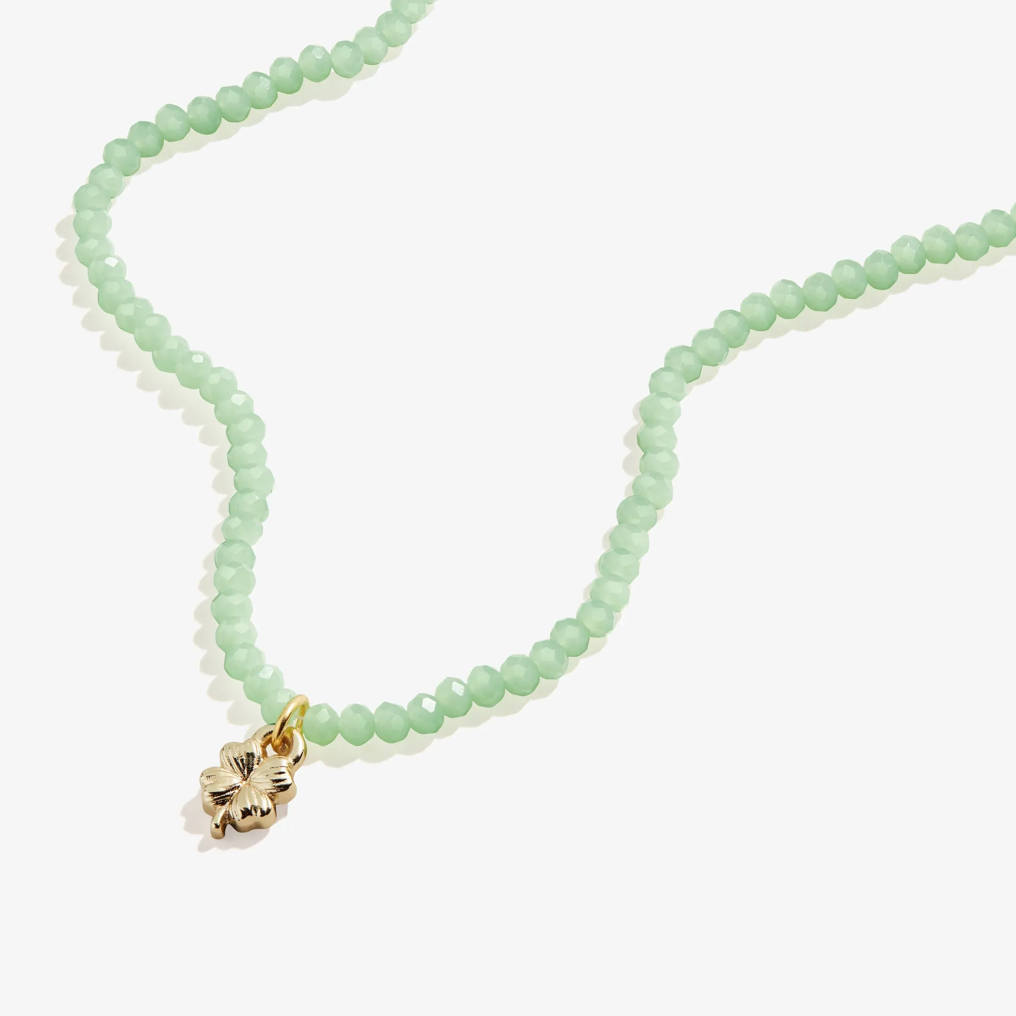Good Fortune Four-Leaf Clover   Green Bead Necklace