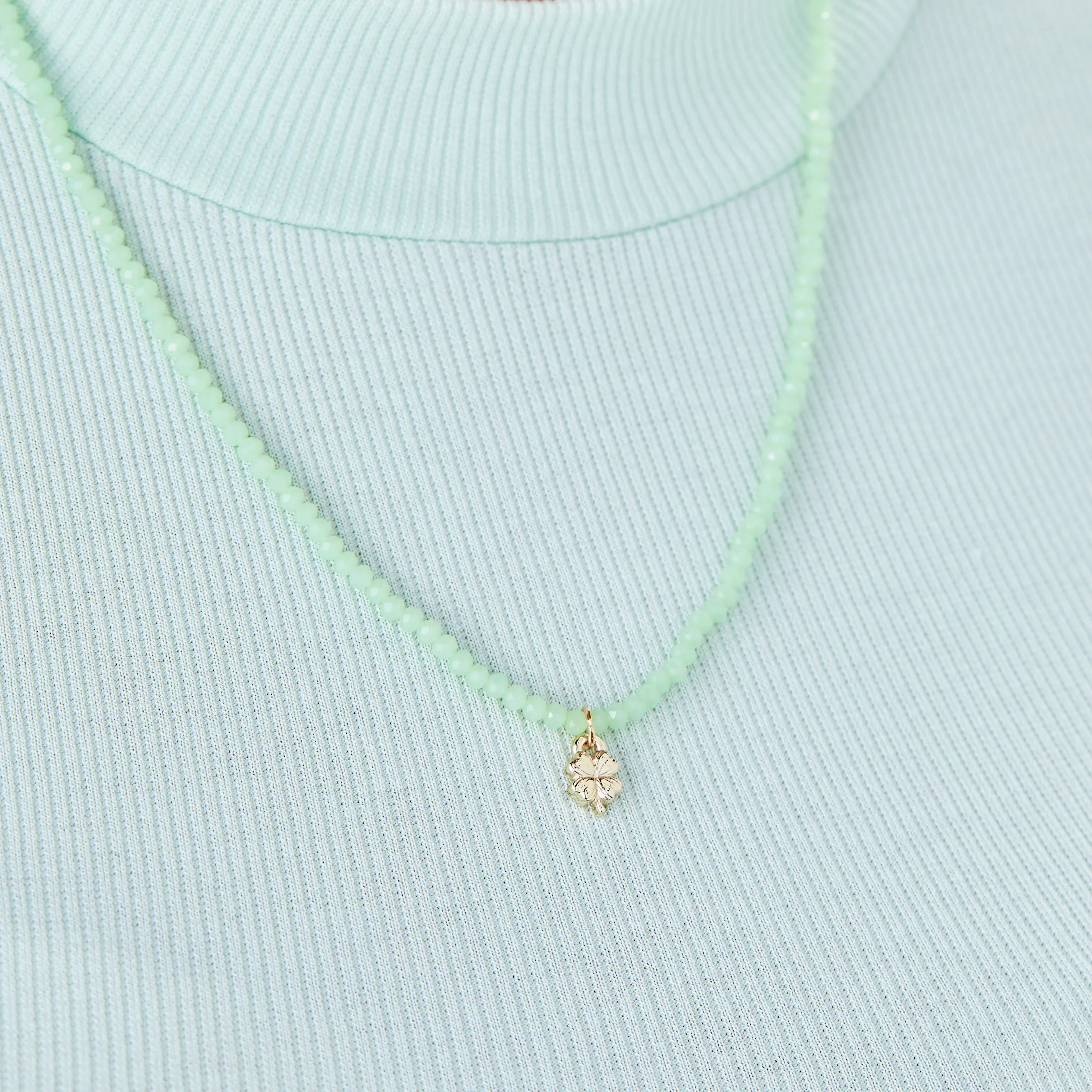 Good Fortune Four-Leaf Clover   Green Bead Necklace