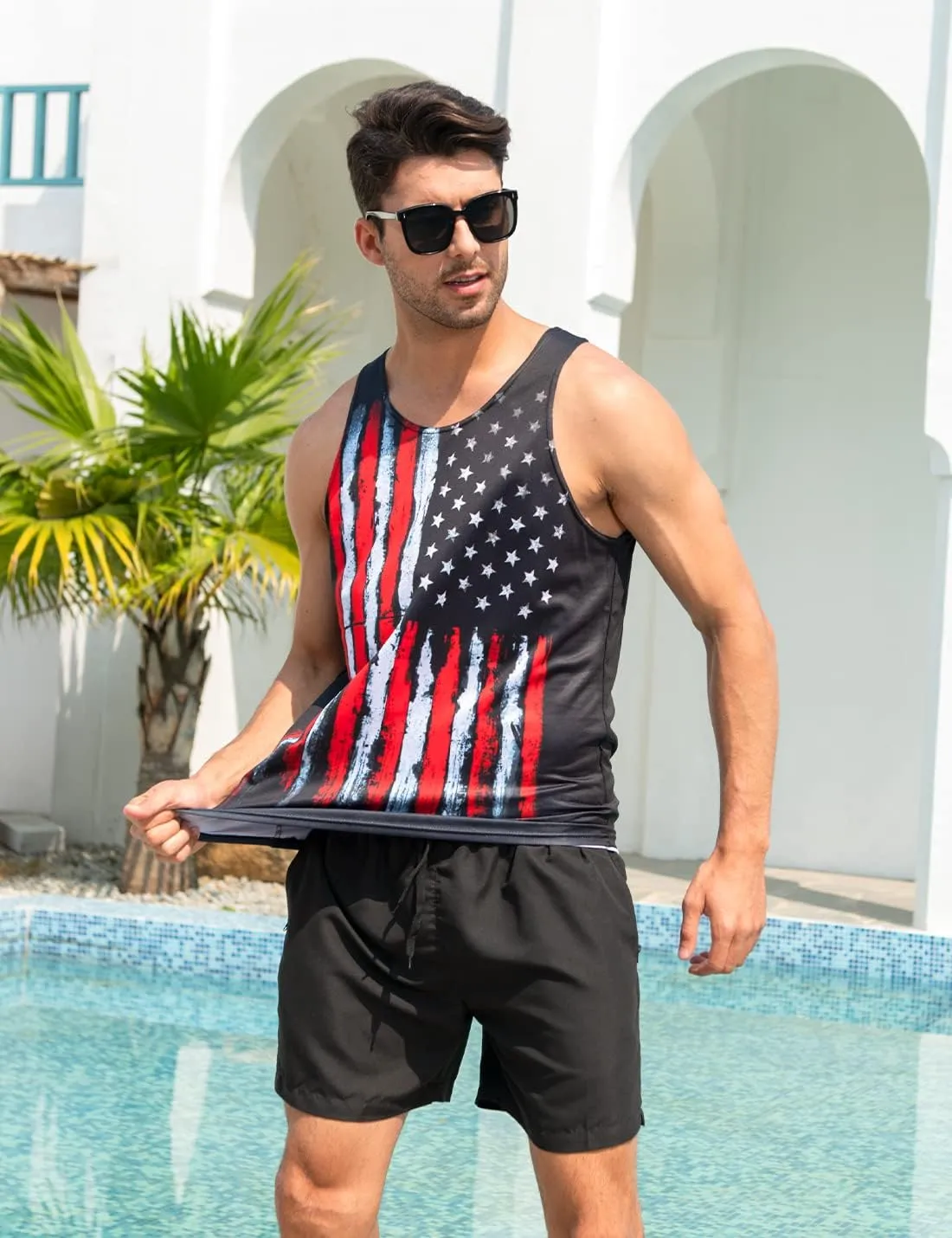 Goodstoworld Mens 3D Tank Top Novelty Graphic Breathable Quick Dry Sleeveless Beach Shirt S-4XL
