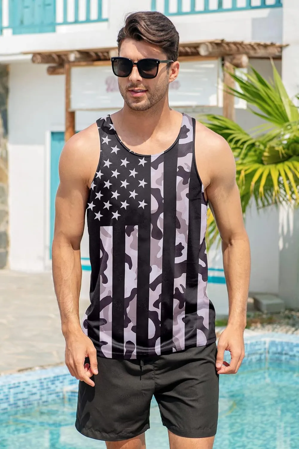 Goodstoworld Mens 3D Tank Top Novelty Graphic Breathable Quick Dry Sleeveless Beach Shirt S-4XL