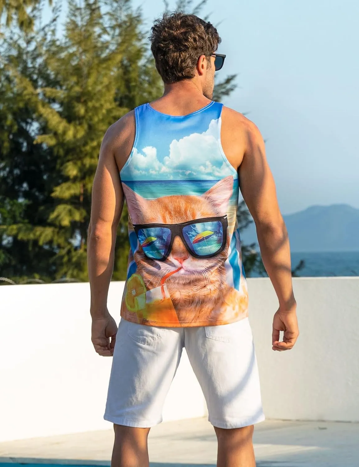 Goodstoworld Mens 3D Tank Top Novelty Graphic Breathable Quick Dry Sleeveless Beach Shirt S-4XL