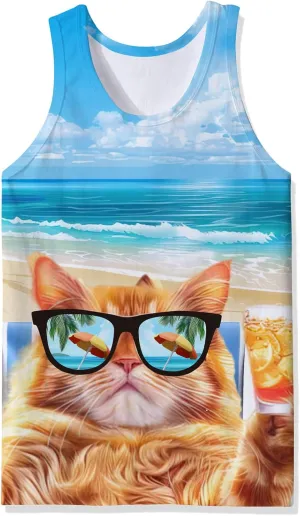 Goodstoworld Mens 3D Tank Top Novelty Graphic Breathable Quick Dry Sleeveless Beach Shirt S-4XL