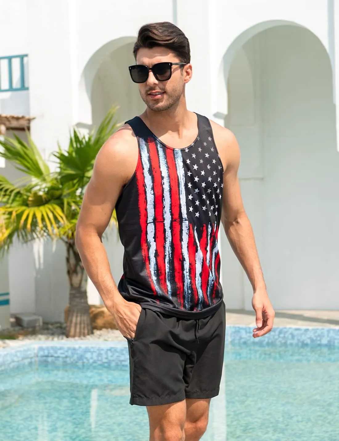 Goodstoworld Mens 3D Tank Top Novelty Graphic Breathable Quick Dry Sleeveless Beach Shirt S-4XL