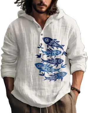 Graphic Long Sleeve Shirts for Men Henly Sweatshirt Sun Button Down Y2K Funny Casual Oversized Hoodie
