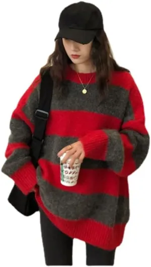 Grunge Striped Sweater Y2K Hip Hop Knit Pullover Fairycore Gothic Streetwear Punk Vintage Oversized Aesthetic Clothes