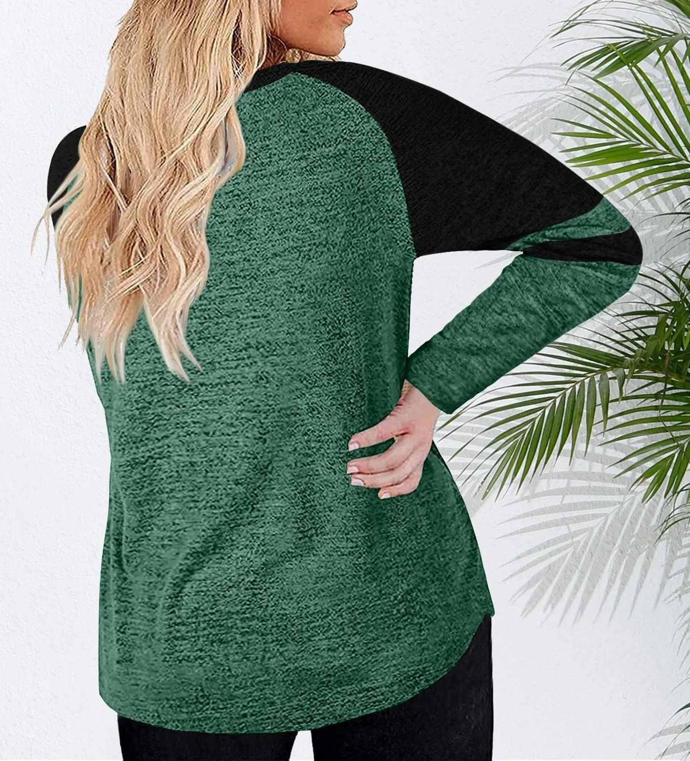 Haloumoning Women's Plus Size Tops Striped Long Sleeve V neck T Shirts Color Block Casual Tunics Tee Shirt