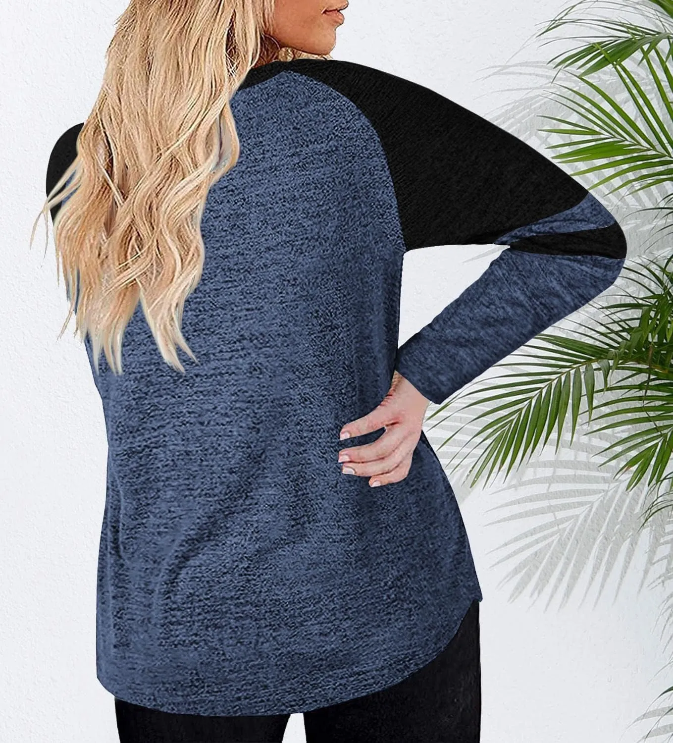 Haloumoning Women's Plus Size Tops Striped Long Sleeve V neck T Shirts Color Block Casual Tunics Tee Shirt