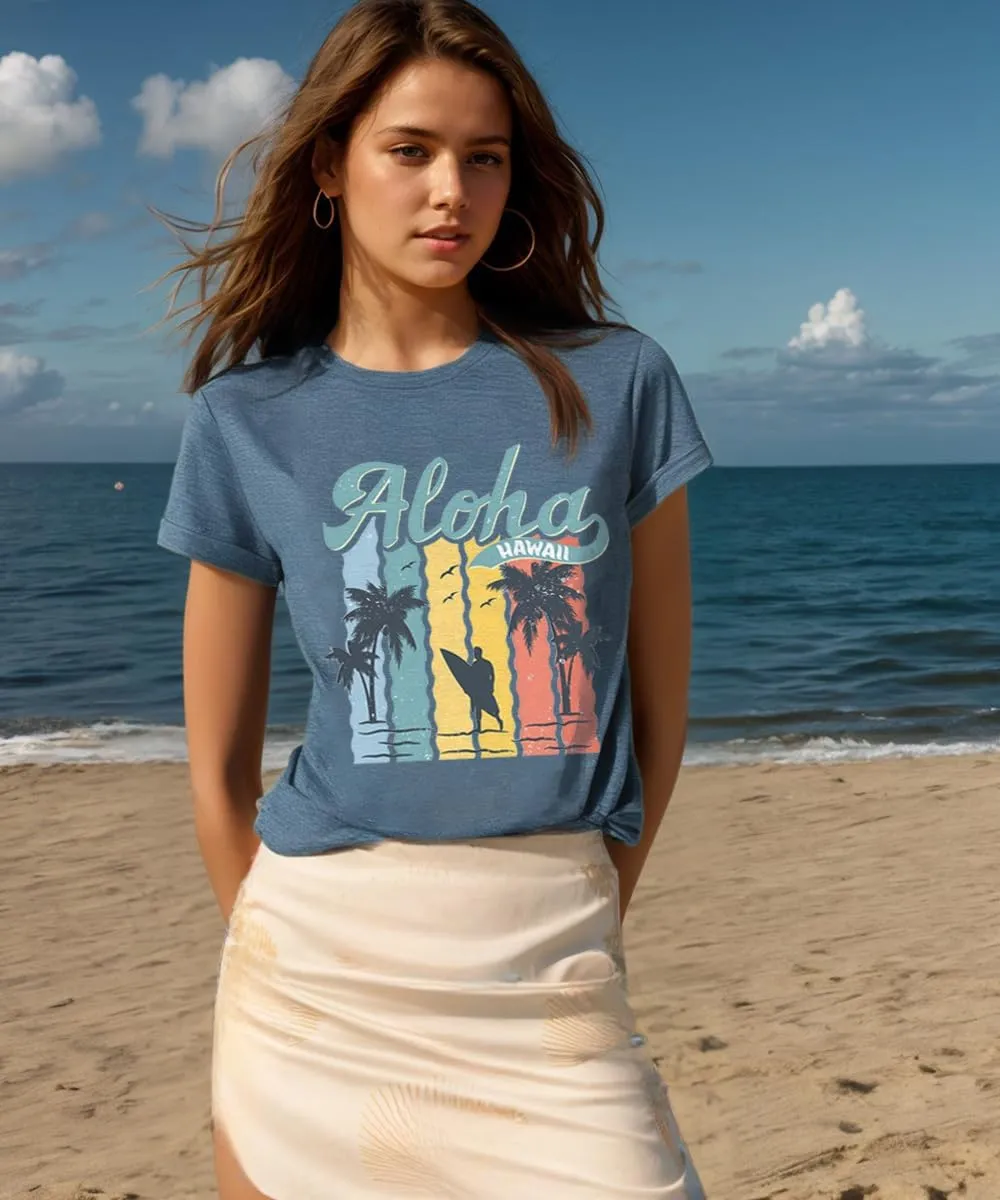Hawaiian T Shirts for Women Aloha Hawaii Graphic Tshirt Fun Summer Vacation Beach Tee Top