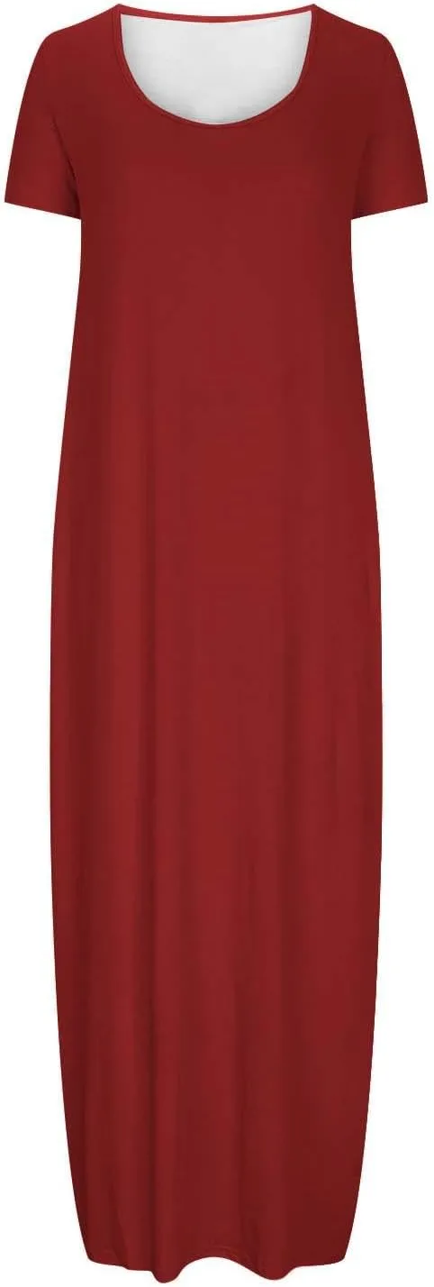 hlysgo Womens 2025 Trendy Summer Long Dresses Short Sleeve Scoop Neck Plus Size Lounge Midi Dress Solid Casual Dress