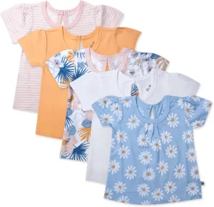 HonestBaby 5-Pack Puff Sleeve T-Shirts 100% Organic Cotton Baby, Toddler, Little Kid, Girl