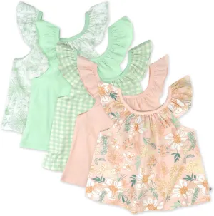 HonestBaby Baby, Toddler, and Little Girls' 100% Organic Cotton Puff Sleeve T-Shirts (5 Pack)