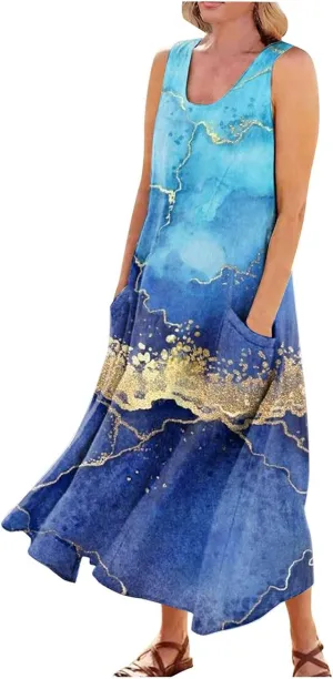 HXHYQKP Plus Size Dresses for Curvy Women - Sleeveless Summer Maxi Sun Dresses with Pockets