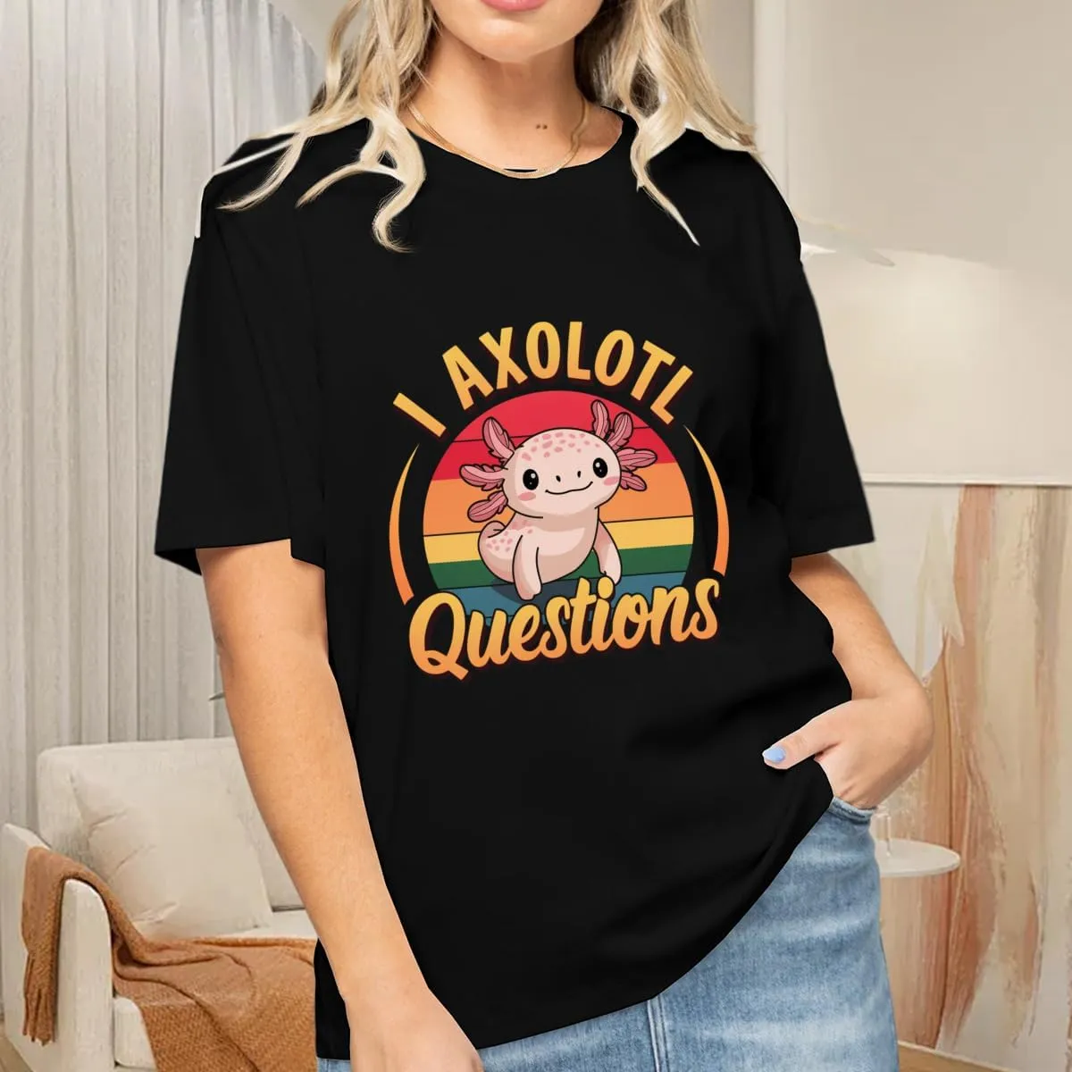 I Axolotl Questions - Funny Axolotl Retro Vintage Sunset Design Graphic T-Shirt for Girls Women Mom Fashion Tees
