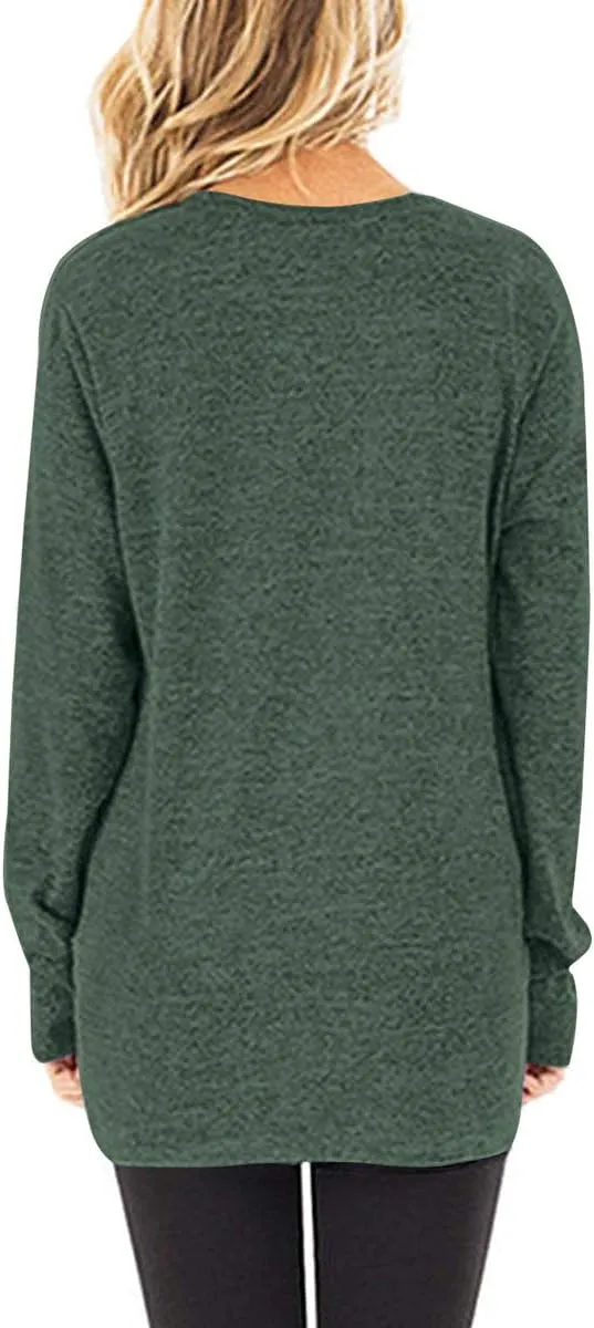 Jescakoo Tunic Tops to Wear with Leggings Long Sleeve V Neck T Shirts Casual Loose Fit