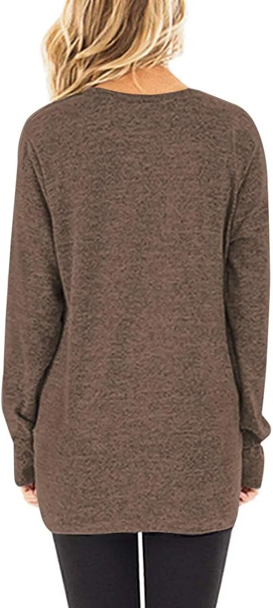 Jescakoo Tunic Tops to Wear with Leggings Long Sleeve V Neck T Shirts Casual Loose Fit